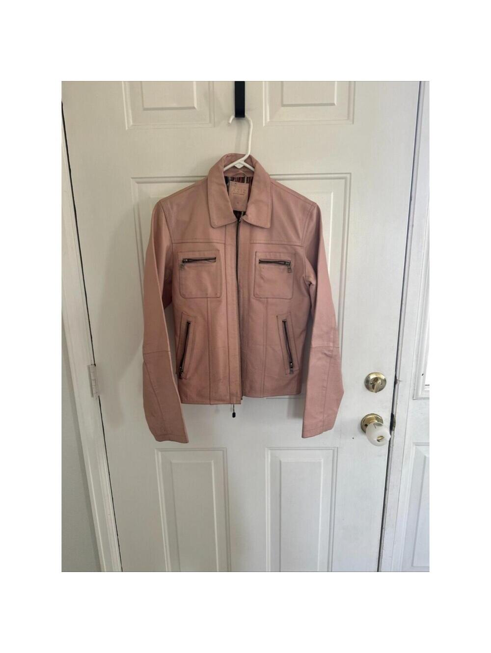 Aziz Genuine Leather Bomber Jacket Women M Pink Real Leather